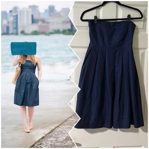 J Crew Strapless Dress - knee length pleated strapless dress.  A-line